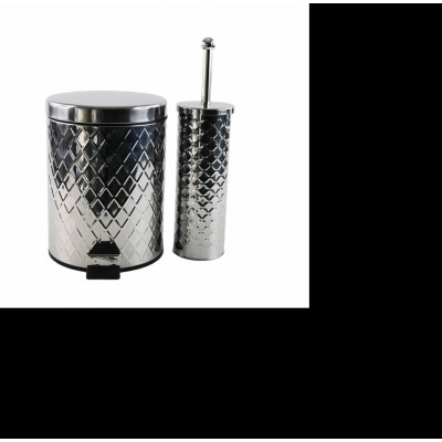 Latest Embossed Body Design Metal Trash Bin Waste Bin With Toilet Brush Cleaning Set